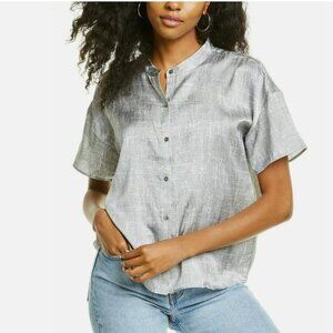 Eileen Fisher Drift Silk Organic Cotton Mandarin Collar Short Sleeve Top Size XL
